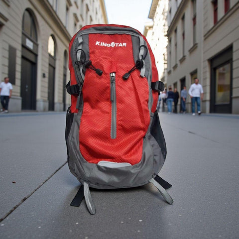 KING STAR TRUE Red & Grey Backpack – Durable Hiking, Camping & Travel Daypack