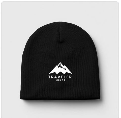 Traveler Hiker Beanie – Warm Winter Knit Hat with Mountain Logo | Unisex Outdoor Hiking & Camping Cap