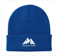 Traveler Hiker Beanie – Warm Winter Knit Hat with Mountain Logo | Unisex Outdoor Hiking & Camping Cap