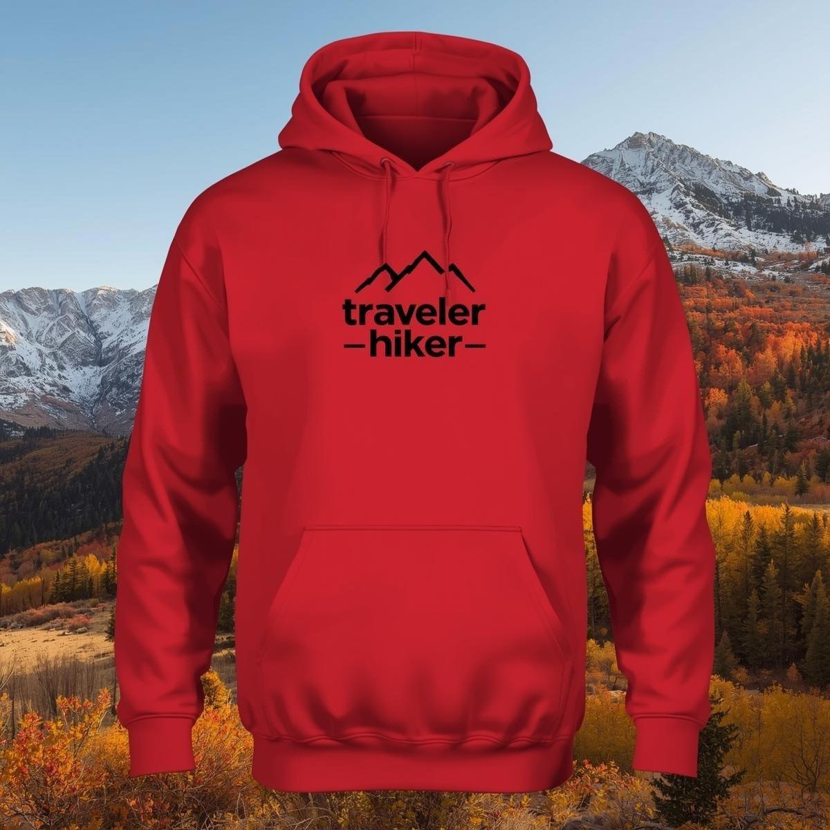 Traveler Hiker Black Hoodie – Warm Fleece Pullover with Mountain Print | Unisex Winter Casual & Outdoor Sweatshirt