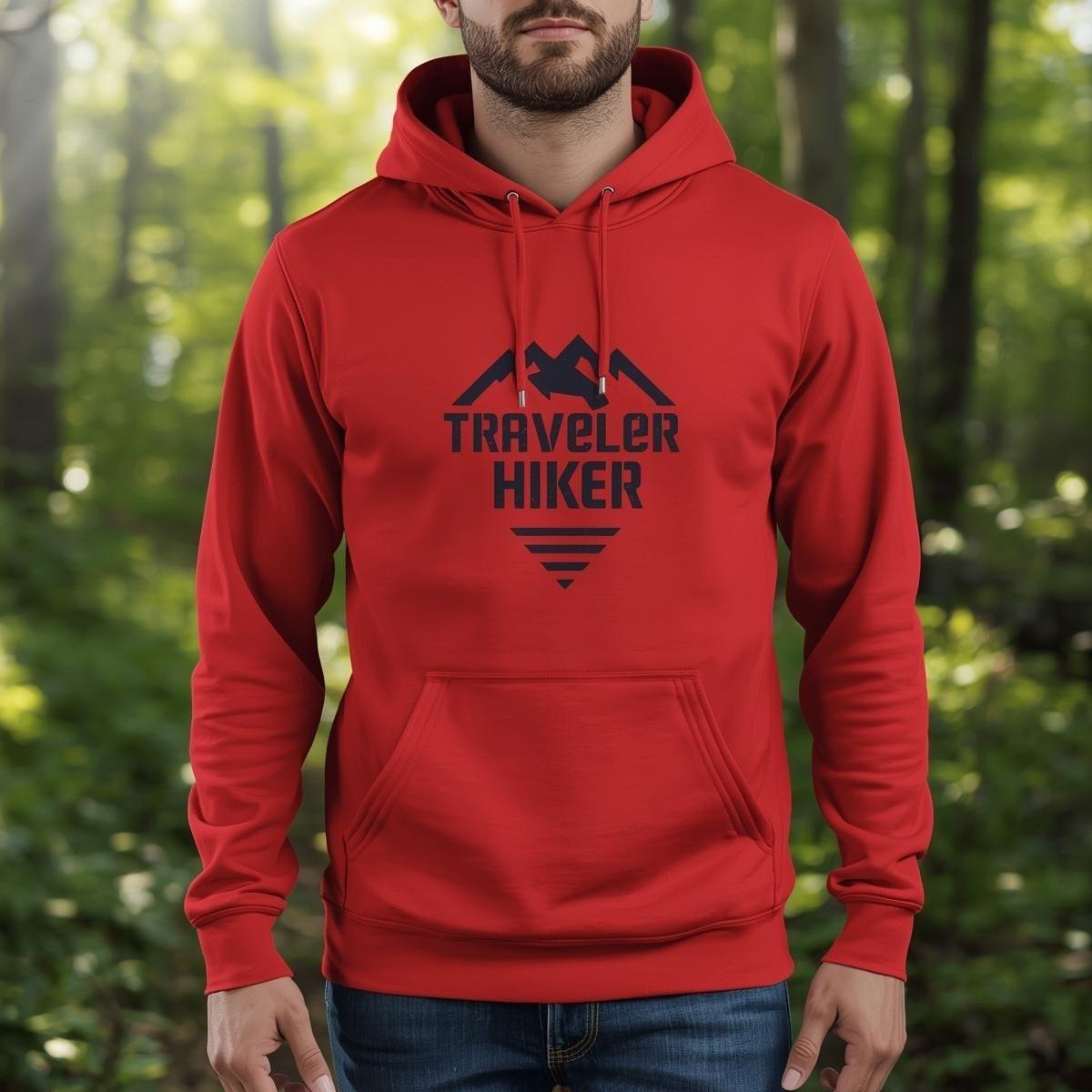 Traveler Hiker Black Hoodie – Warm Fleece Pullover with Mountain Print | Unisex Winter Casual & Outdoor Sweatshirt