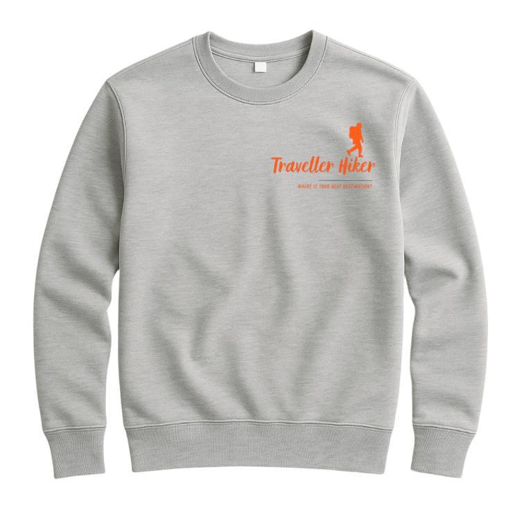 Traveller Hiker Sweatshirt – Unisex Fleece Crewneck Jumper with Outdoor Logo | Winter Casual & Adventure Wear