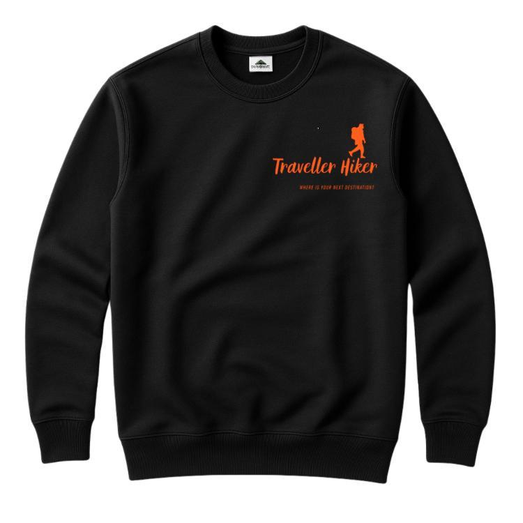 Traveller Hiker Sweatshirt – Unisex Fleece Crewneck Jumper with Outdoor Logo | Winter Casual & Adventure Wear