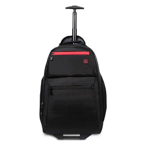 Black Trolley Backpack with Wheels – Multi-Compartment Rolling Travel & School Bag